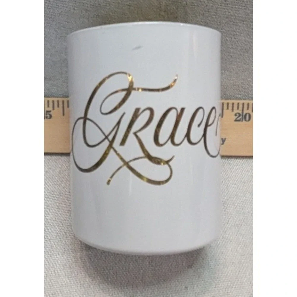 Grace Titus 2:11 Scripture Votive Holder White Gold Ceramic Religious Excellent